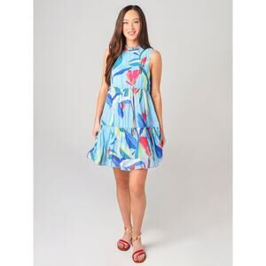 Tuckernuck Oliphant Blue Floral Cotton Silk Ruffle Tiered Mini Dress Size Large